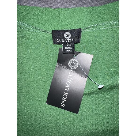 New Curations Top Size P2X Green Embroidered Tie Waist Kimono Caftan Duster NWT - Picture 7 of 9